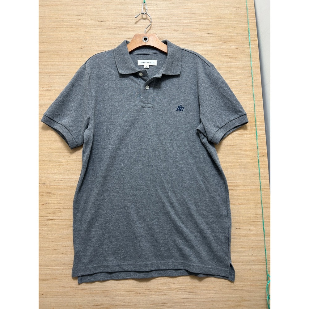 Aeropostale Mens Medium Grey Short Sleeve A87 Logo Pique Polo Shirt